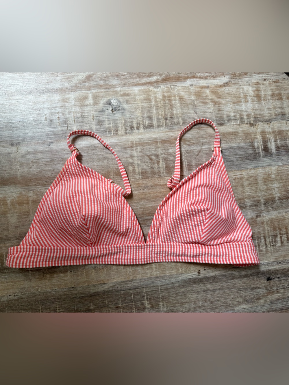 LOFT Red and White Striped Triangle Bikini Top